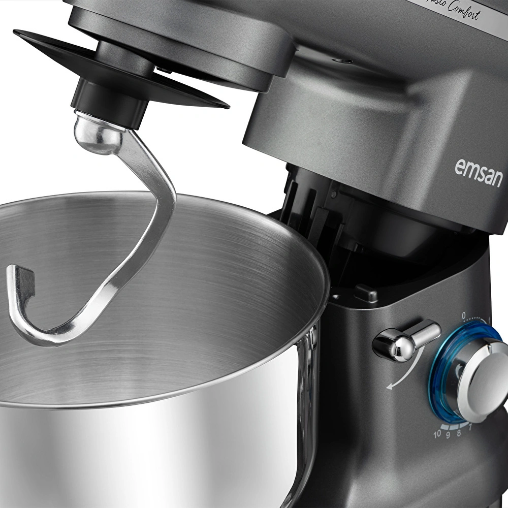 Emsan Bella Gusto Comfort Kıyma Çekme Aparatlı Hamur Yoğurma Makinesi Gri 1300W 5,5L görseli 9