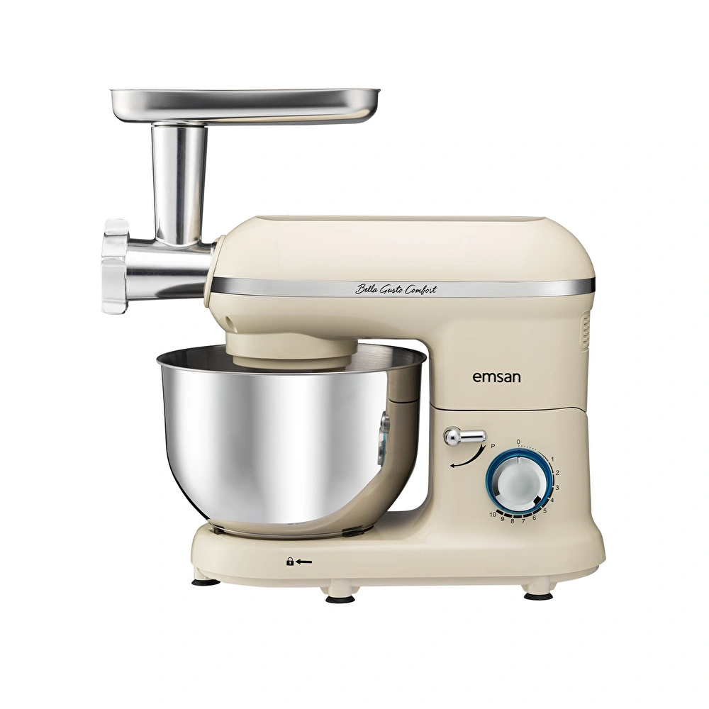 Emsan Bella Gusto Comfort Kıyma Çekme Aparatlı Hamur Yoğurma Makinesi  Krem 1300W 5,5L görseli 14