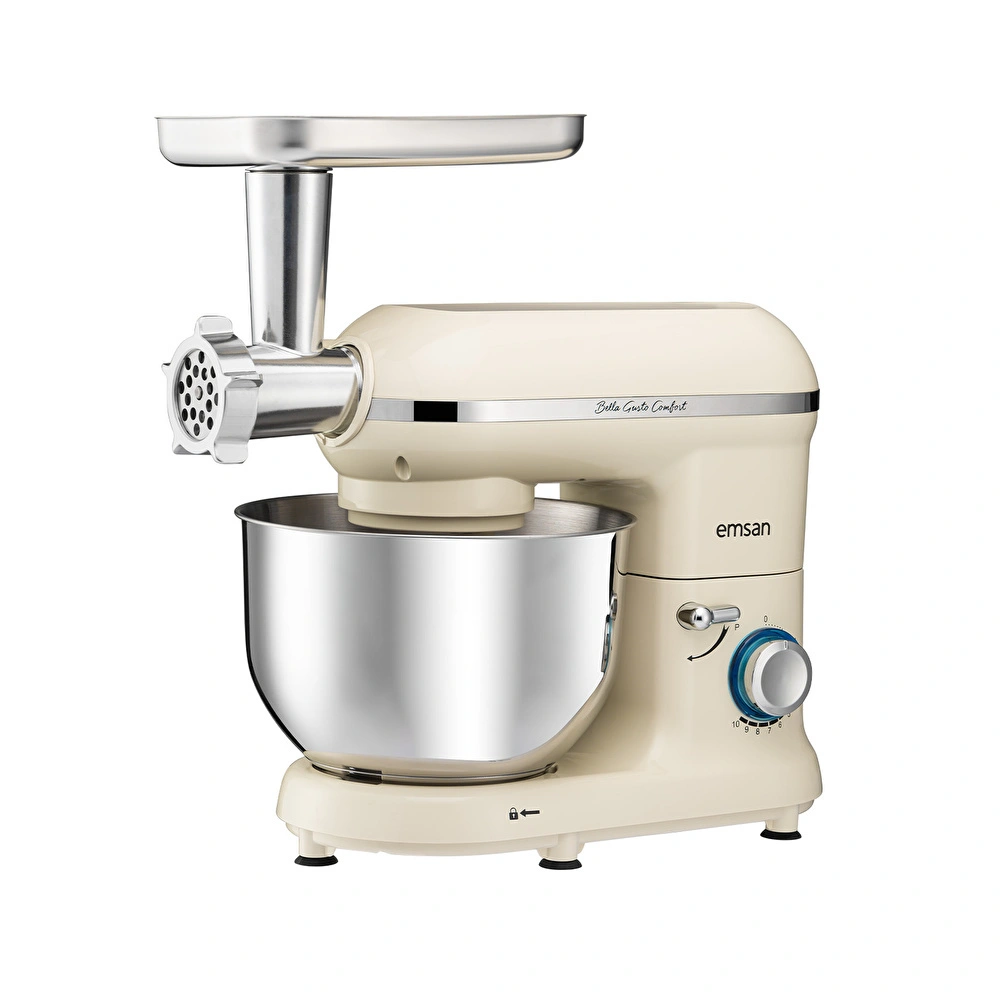 Emsan Bella Gusto Comfort Kıyma Çekme Aparatlı Hamur Yoğurma Makinesi  Krem 1300W 5,5L görseli 15