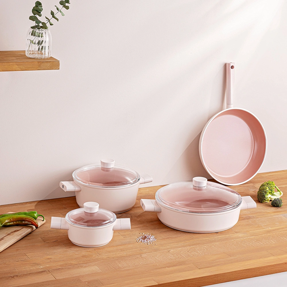 Emsan Swiss Crystal 7 Parça Tencere Seti Pembe görseli 2