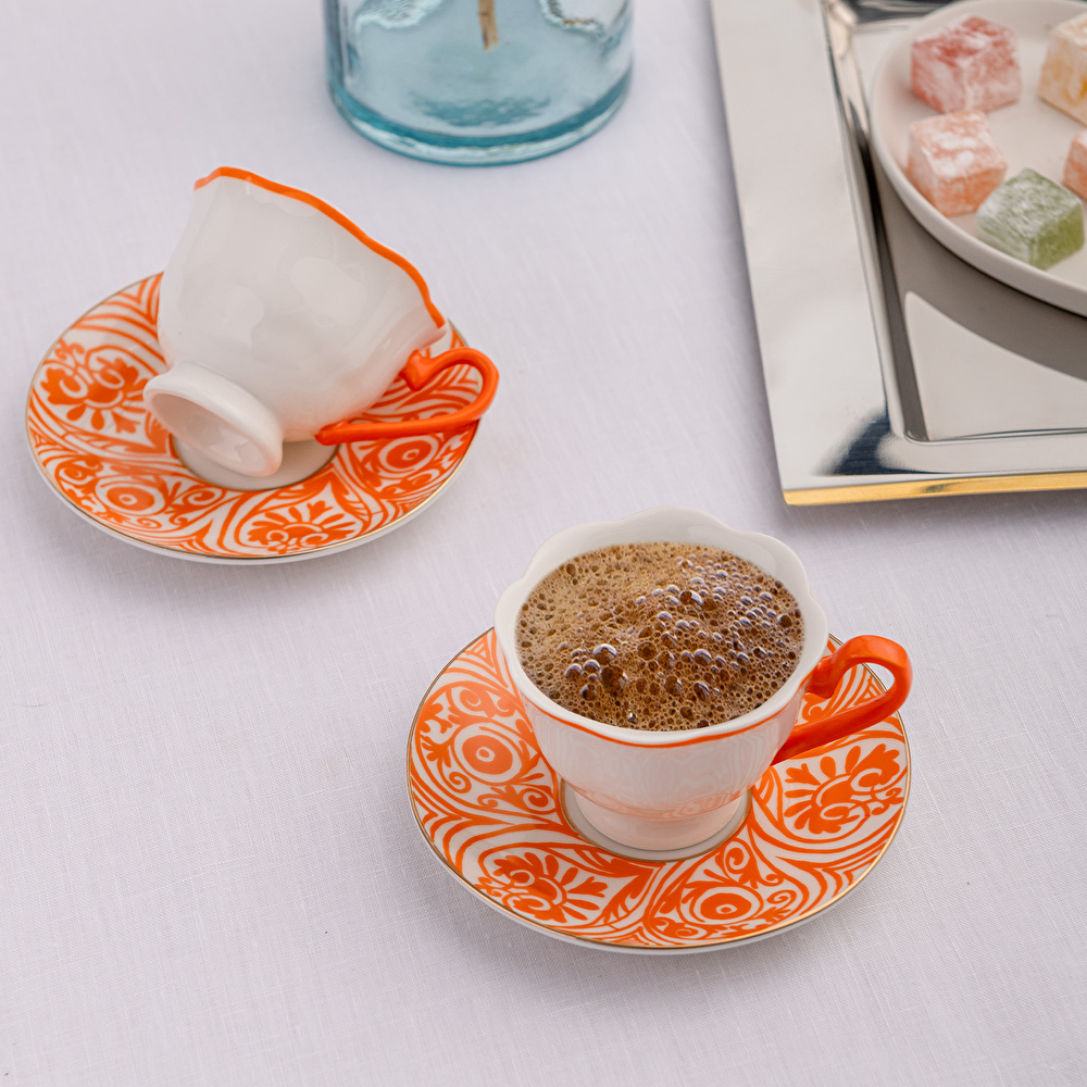 Emsan Aurora 2 Kişilik New Bone Kahve Fincan Takımı 90 ml Turuncu görseli 4