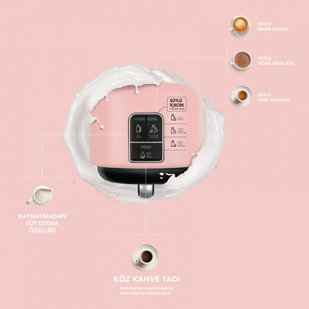 Karaca Hatır Mod Közde ve Sütlü Türk Kahvesi Makinesi Pearly Pink görseli 2