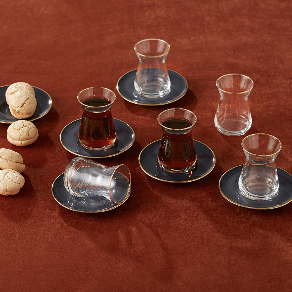 Karaca Retro Antrasit 6 Kişilik Çay Seti görseli 1