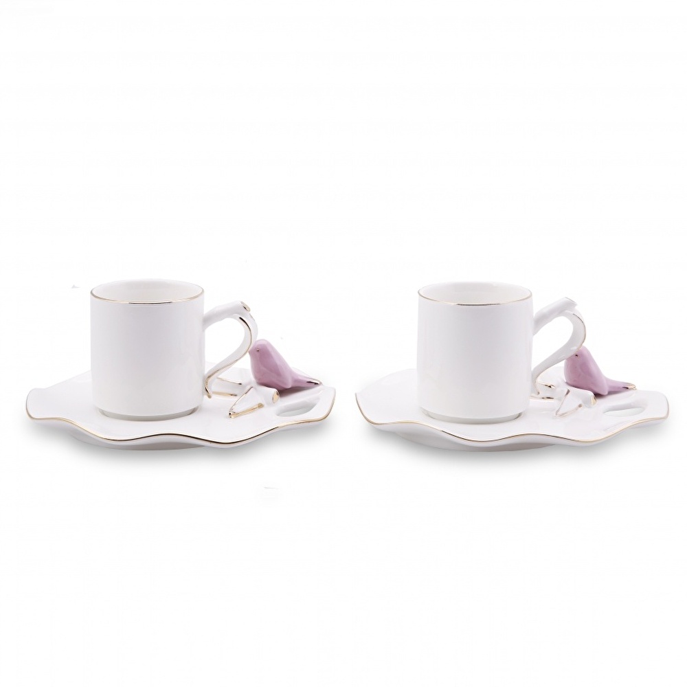 Karaca Lucca Birds 2 Kişilik Pembe Kahve Fincan Takımı 80 ml görseli 3