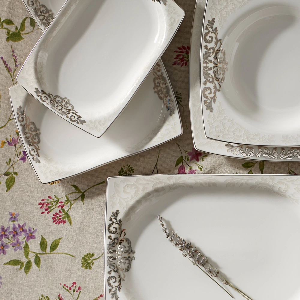 Karaca Nazende Fine Cream 60 Parça 12 Kişilik Porselen Yemek Takımı Kare görseli 4