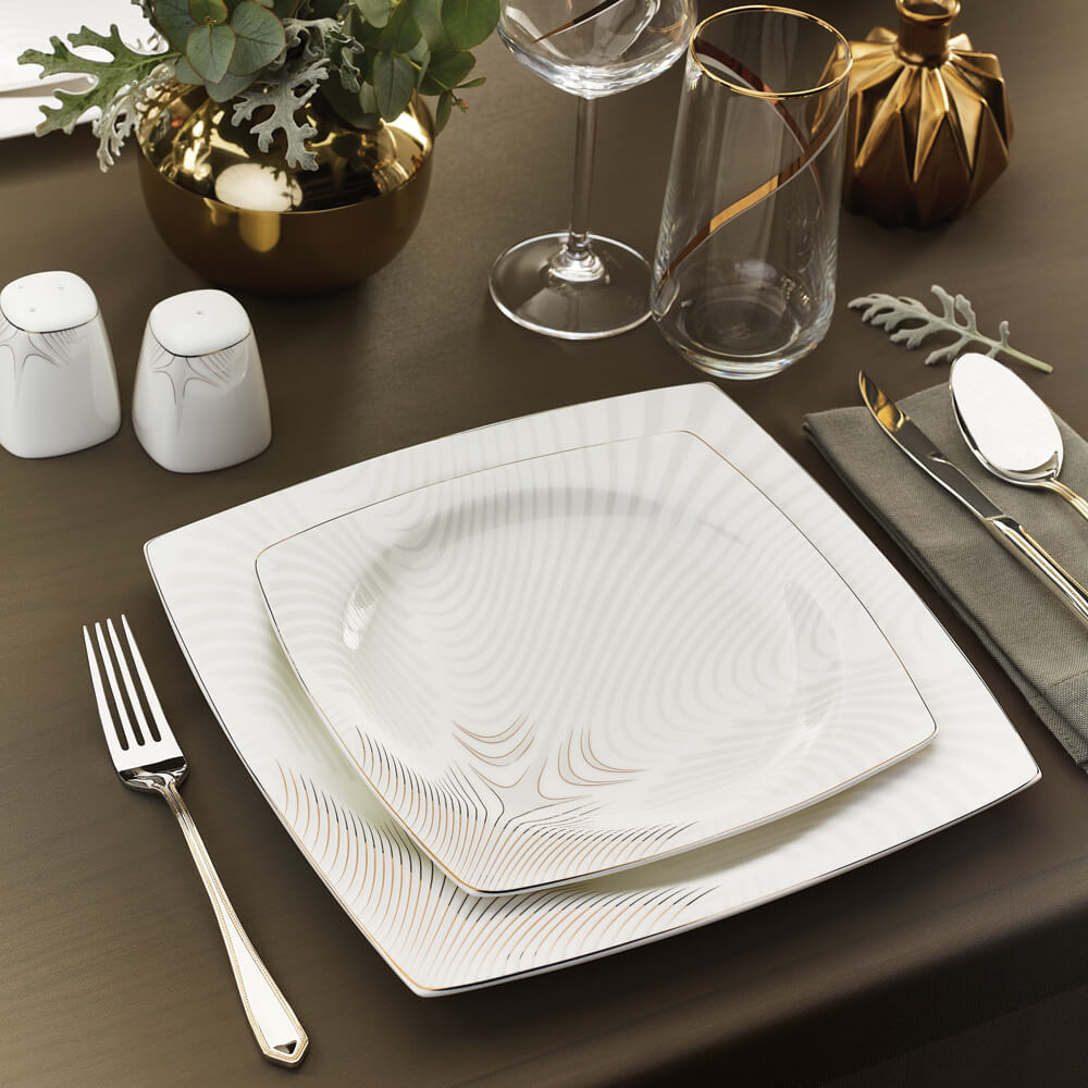 Karaca Square Bone Together Alone 60 Parça 12 Kişilik Yemek Takımı görseli 1
