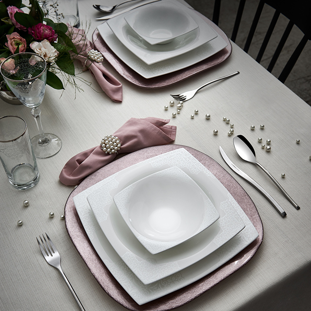 Karaca Fine Pearl Valentina 86 Parça 12 Kişilik İnci Yemek Takımı görseli 1