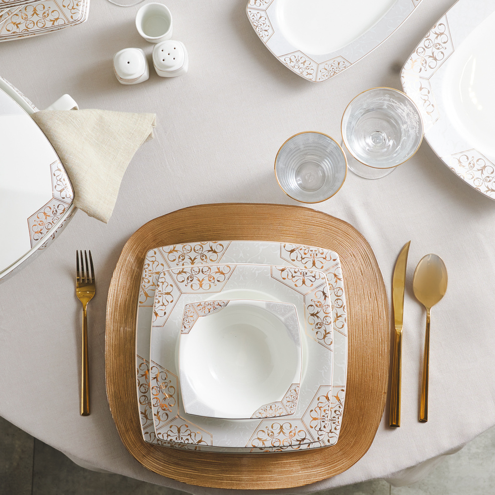 Karaca Rhona Gold Cream 60 Parça 12 Kişilik Yemek Takımı görseli 3