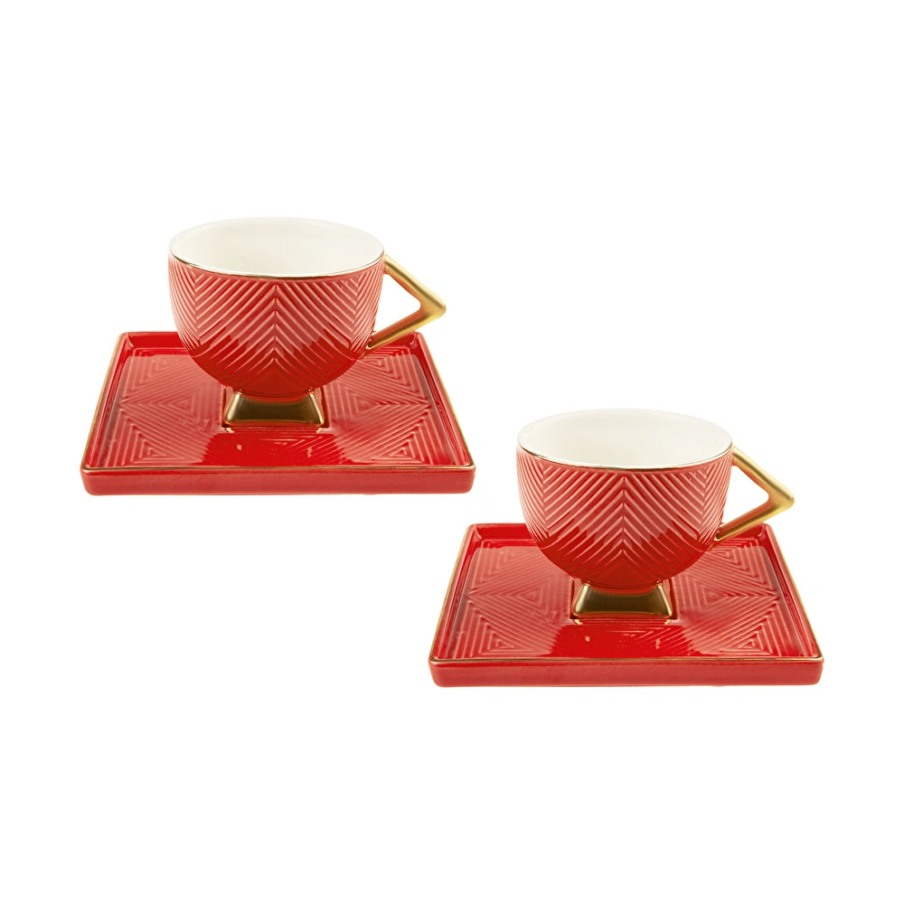 Karaca Art Deco Kırmızı 2 Kişilik Kahve Fincanı Takımı 90 ml görseli 2