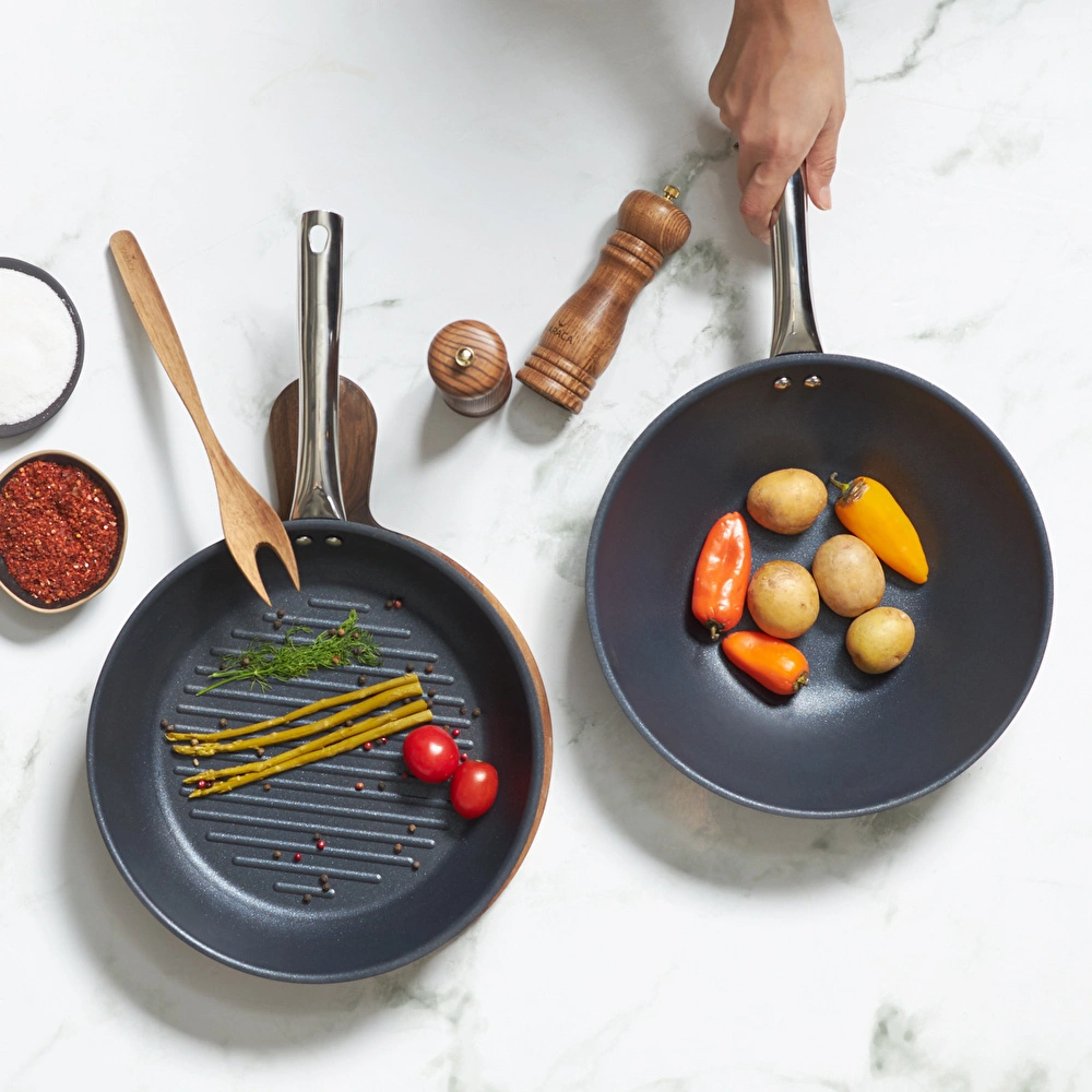 Karaca Biodiamond Steel Plus Wok ve Grill Set görseli 2
