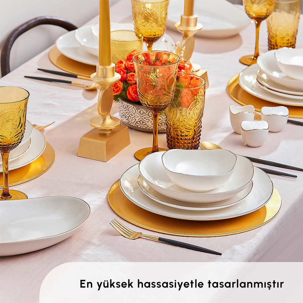 Karaca Red Carpet Collection Streamline Middle New Bone 56 Parça 12 Kişilik Yemek Takımı Gold görseli 3