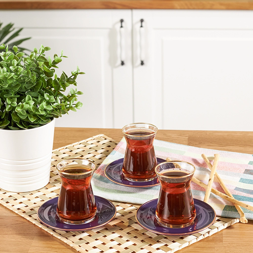 Karaca Retro 12 Parça 6 Kişilik Mor Çay Seti görseli 1