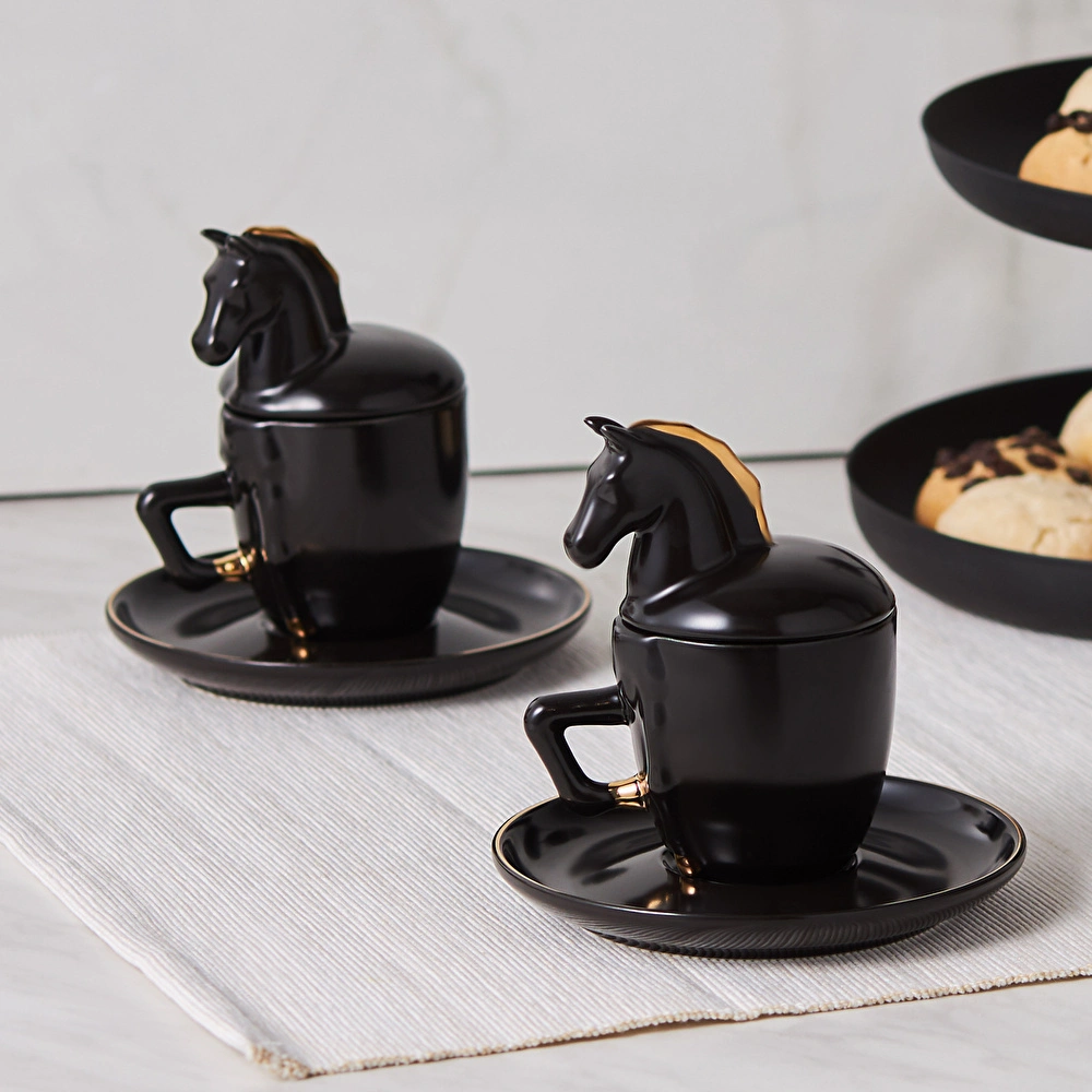 Karaca Black Horse 2 Kişilik Kahve Fincan Takımı 90 ml görseli 1
