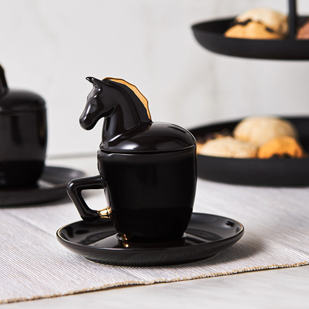Karaca Black Horse 2 Kişilik Kahve Fincan Takımı 90 ml görseli 2
