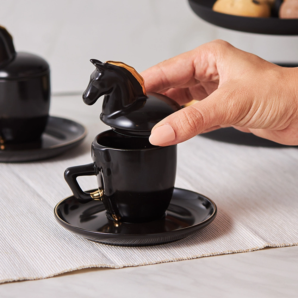 Karaca Black Horse 2 Kişilik Kahve Fincan Takımı 90 ml görseli 4