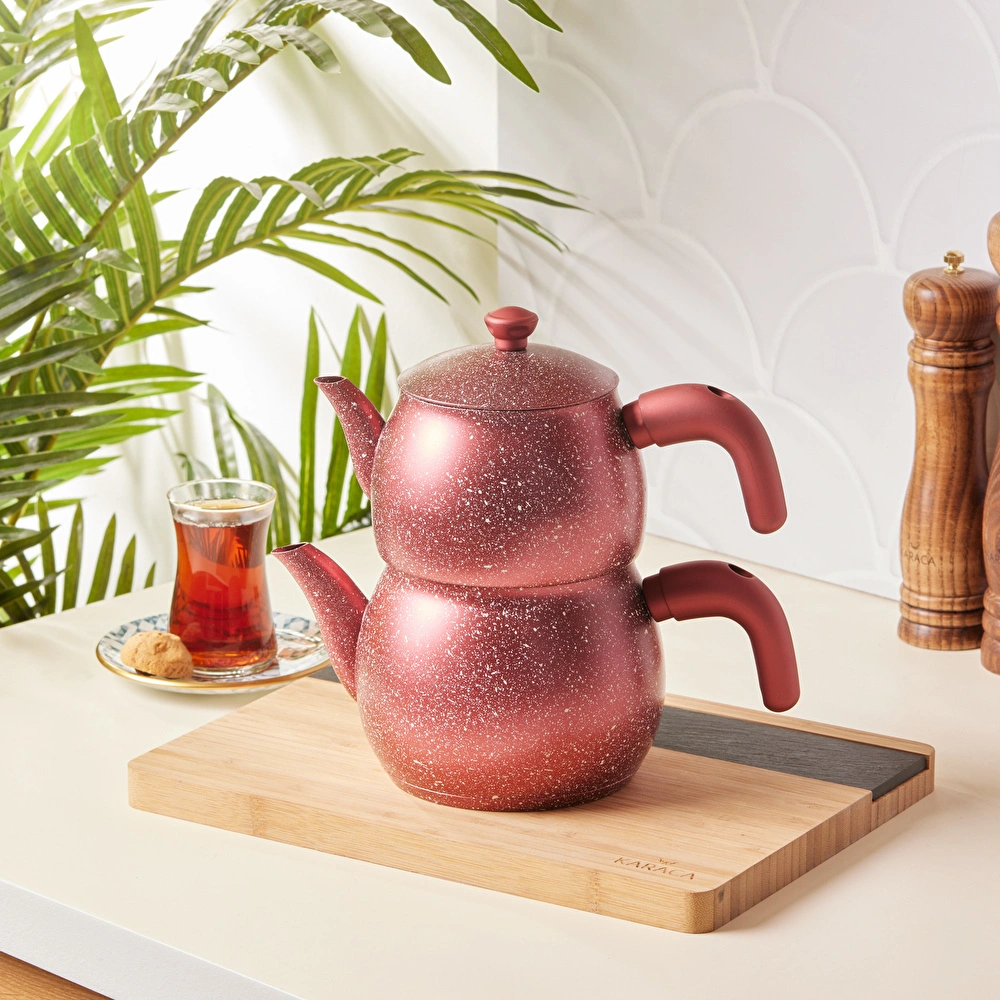 Karaca Biogranit Steel Plus Çaydanlık Takımı Bakalit Kulp Kırmızı görseli 1