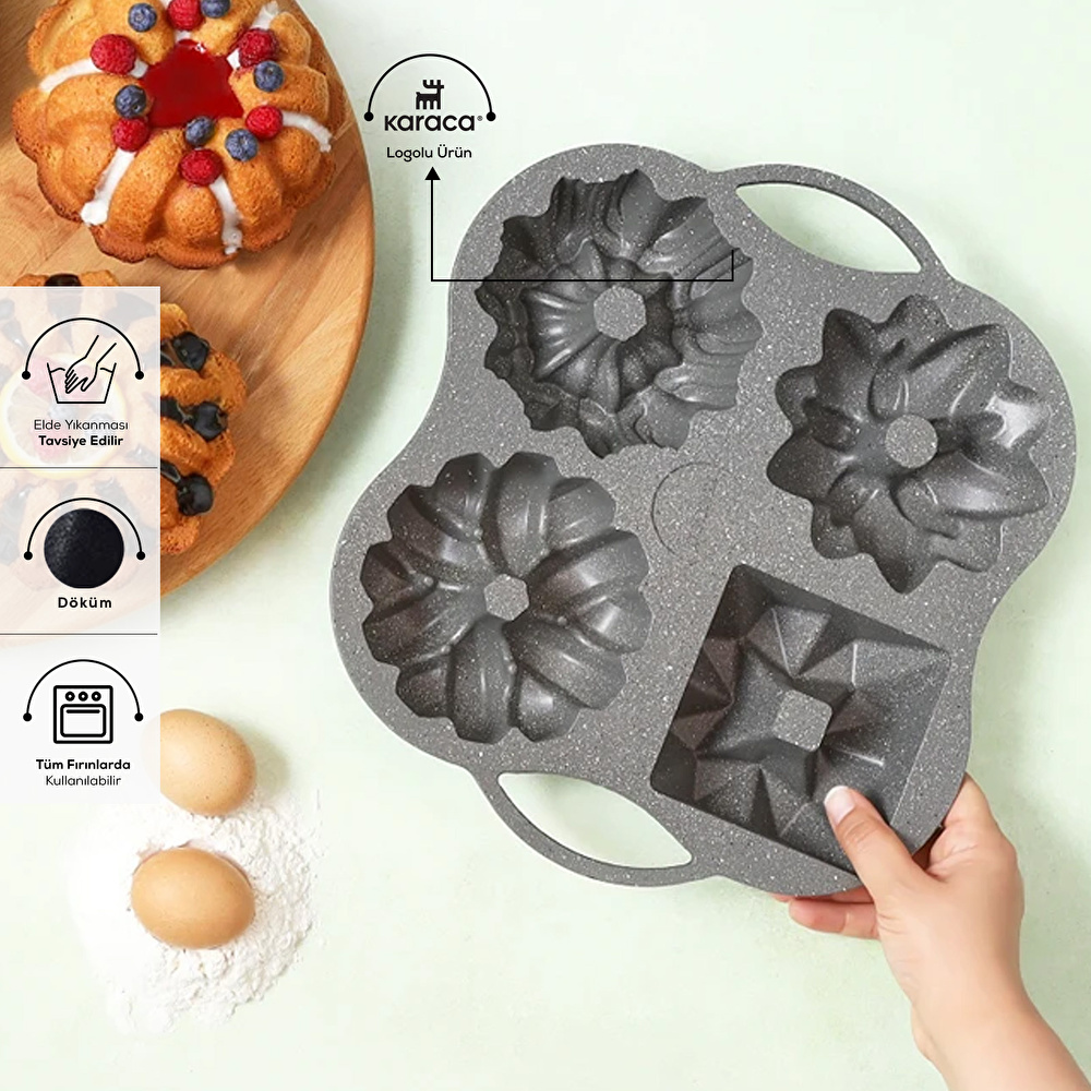 Karaca Cake Pro 4'lü Antrasit Döküm Kek Kalıbı görseli 4
