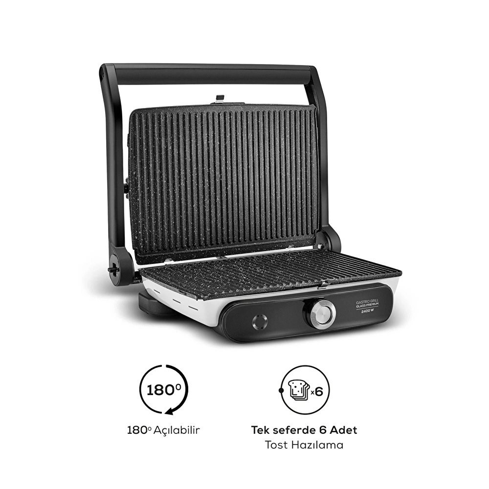 Karaca Gastro Grill Glass Premium 2400W Tost ve Izgara Makinesi Beyaz görseli 11
