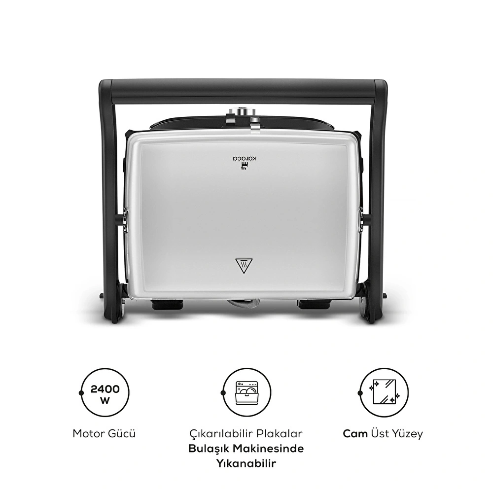 Karaca Gastro Grill Glass Premium 2400W Tost ve Izgara Makinesi Beyaz görseli 8