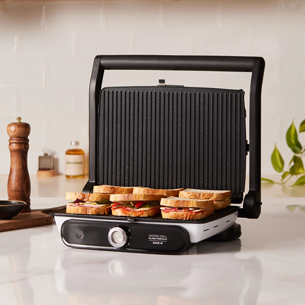 Karaca Gastro Grill Glass Premium 2400W Tost ve Izgara Makinesi Beyaz görseli 2