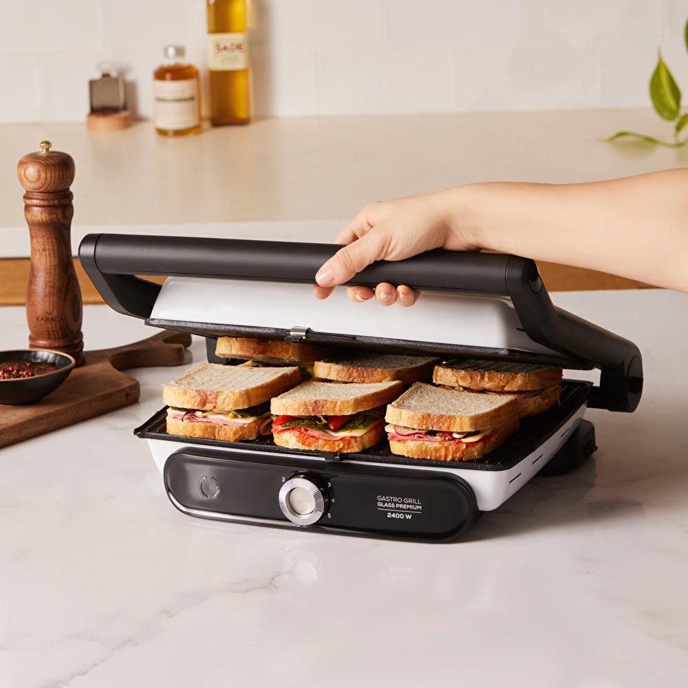 Karaca Gastro Grill Glass Premium 2400W Tost ve Izgara Makinesi Beyaz görseli 3