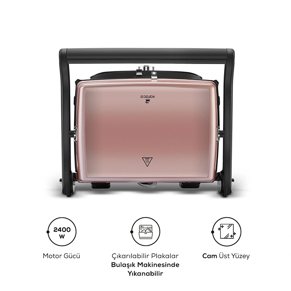 Karaca Gastro Grill Glass Premium 2400W Döküm Tost ve Izgara Makinesi Rosegold görseli 2