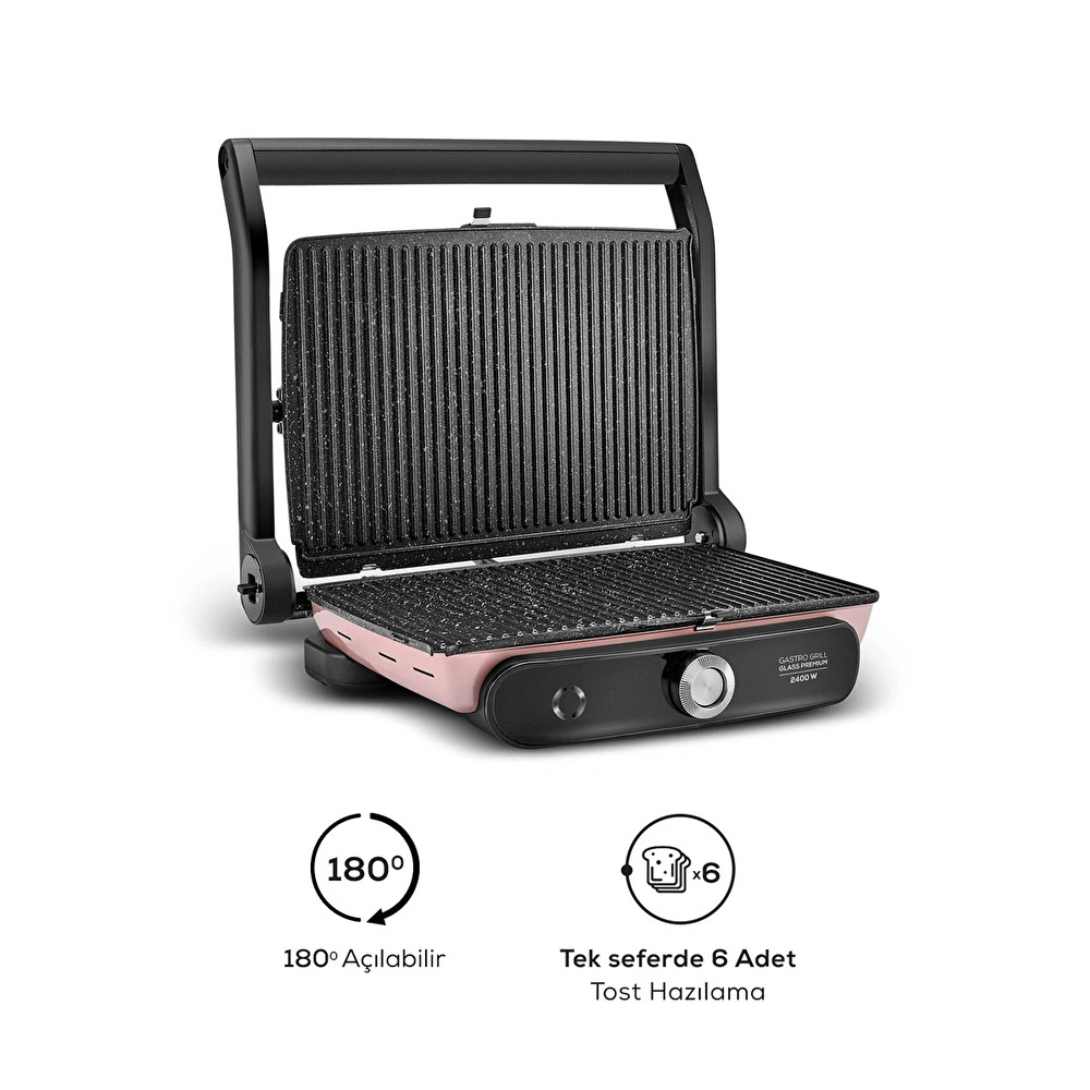 Karaca Gastro Grill Glass Premium 2400W Döküm Tost ve Izgara Makinesi Rosegold görseli 3