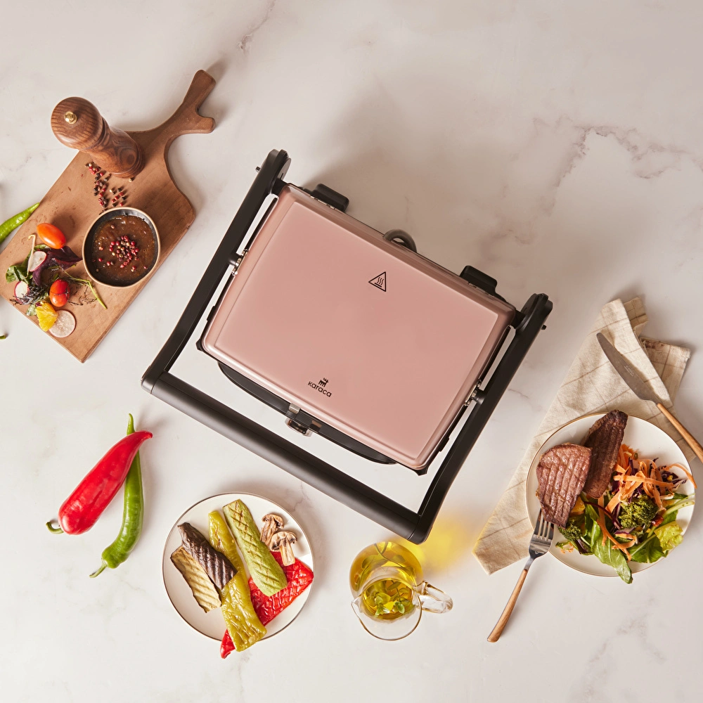 Karaca Gastro Grill Glass Premium 2400W Döküm Tost ve Izgara Makinesi Rosegold görseli 4