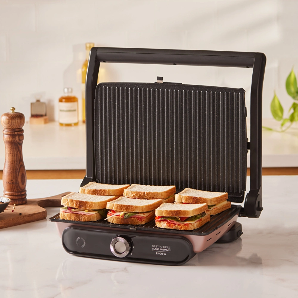 Karaca Gastro Grill Glass Premium 2400W Döküm Tost ve Izgara Makinesi Rosegold görseli 5