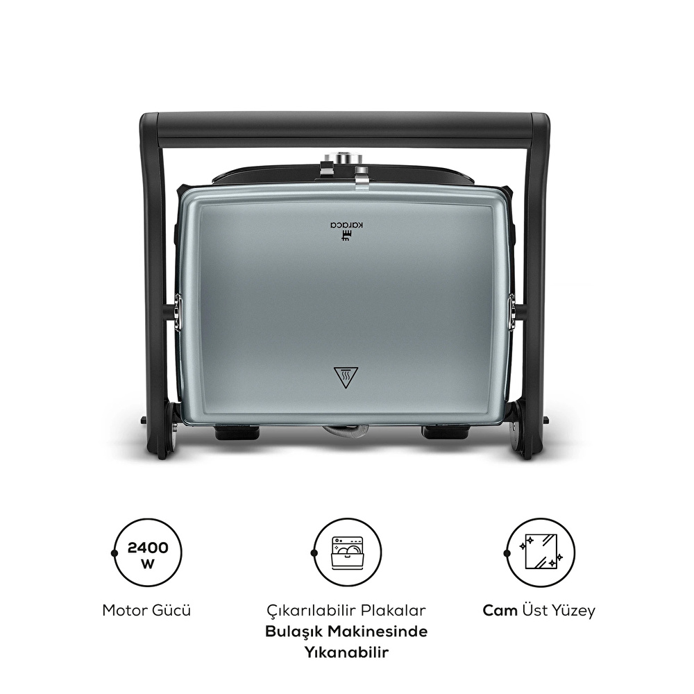 Karaca Gastro Grill Glass Premium 2400W Döküm Tost ve Izgara Makinesi Antrasit görseli 7