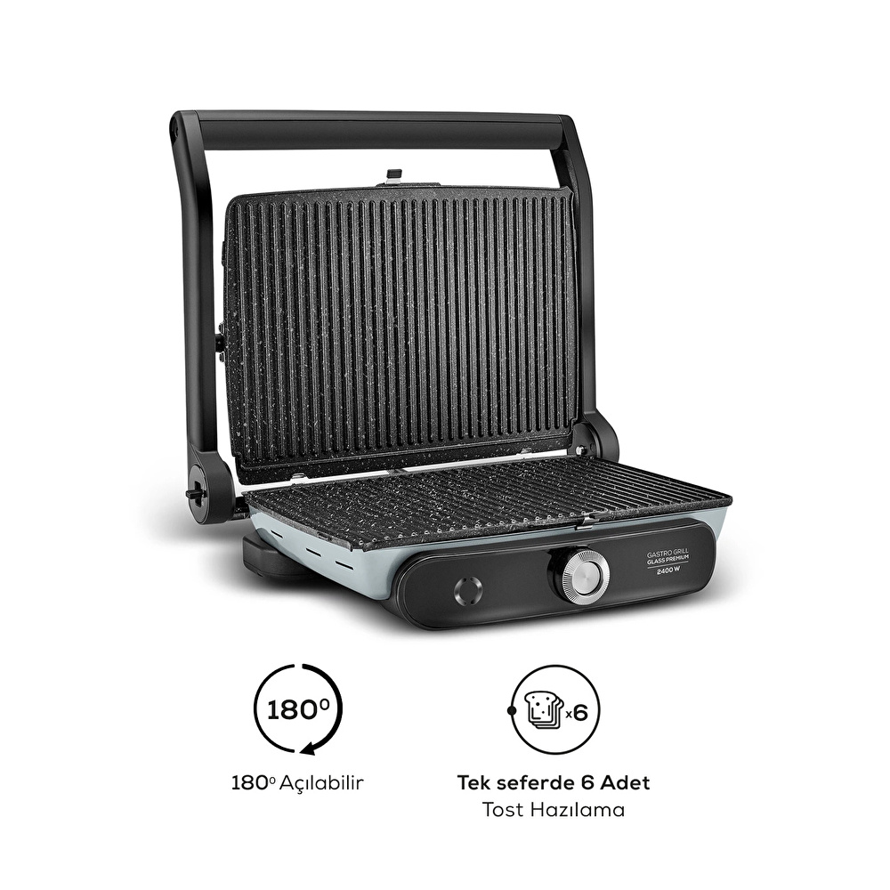 Karaca Gastro Grill Glass Premium 2400W Döküm Tost ve Izgara Makinesi Antrasit görseli 10