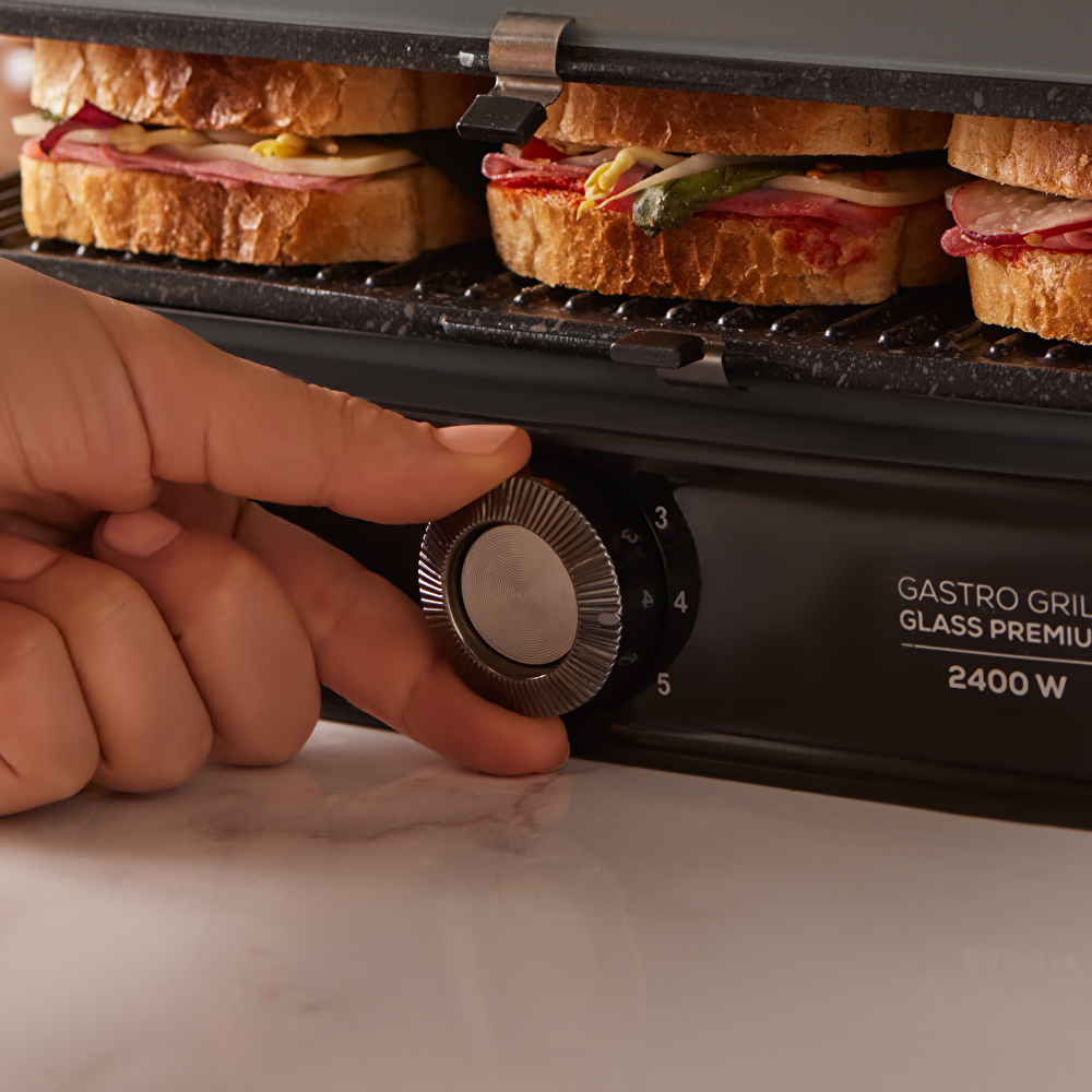 Karaca Gastro Grill Glass Premium 2400W Döküm Tost ve Izgara Makinesi Antrasit görseli 4