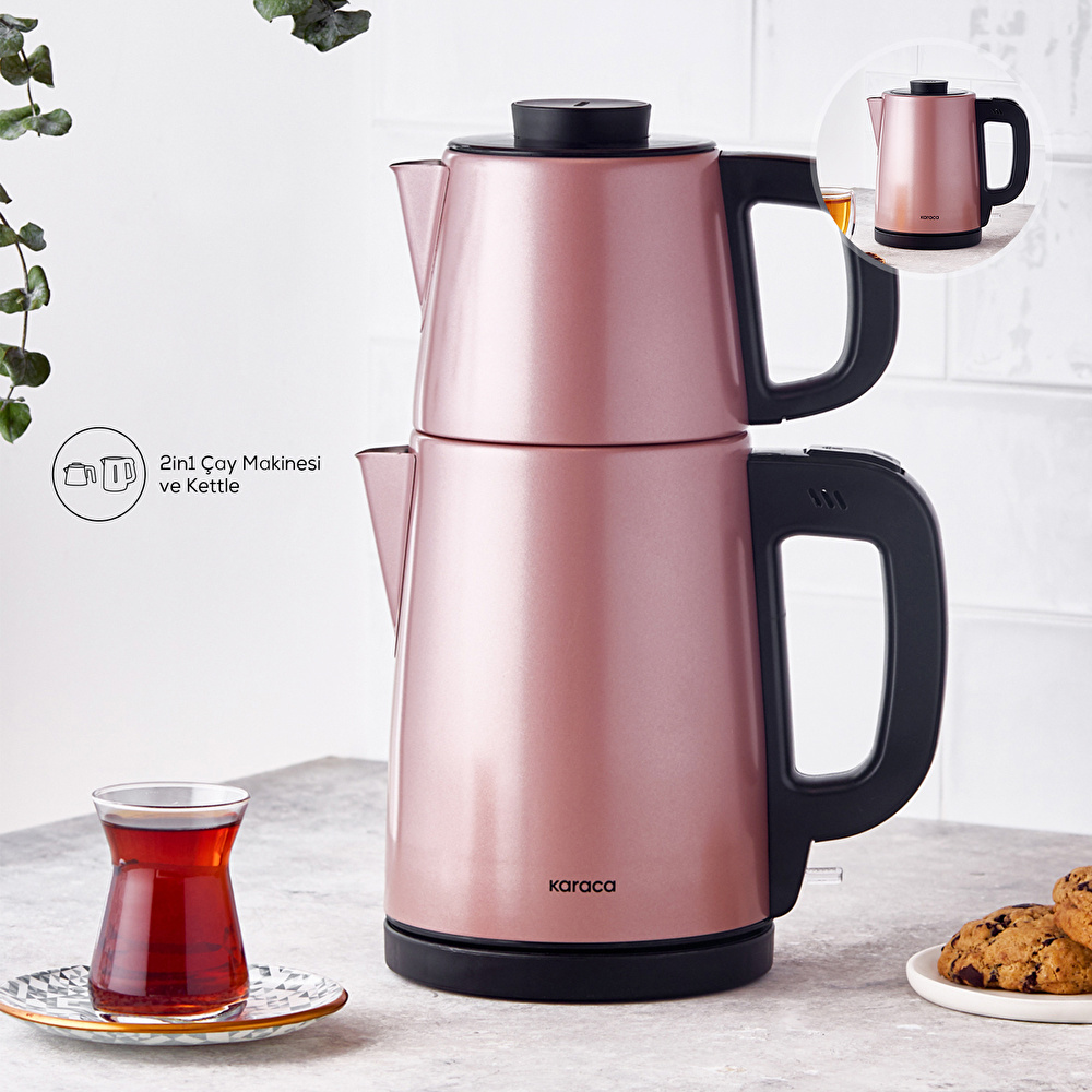 Karaca Tea Break 2 in 1 Çelik Su Isıtıcı Çay Makinesi Rosegold Inox görseli 1