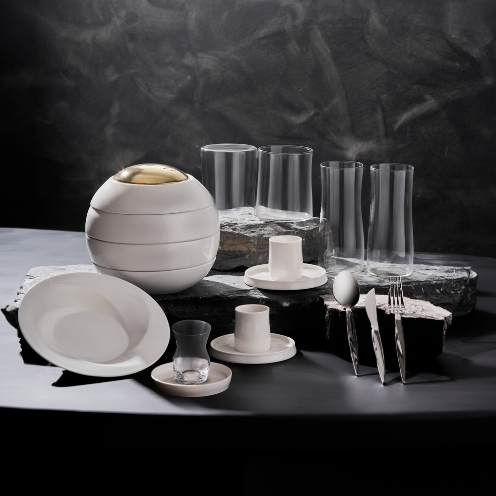 Karaca X Sarıyer Design Vortex Fine Pearl 28 Parça 6 Kişilik Yemek Takımı Gold  görseli 9