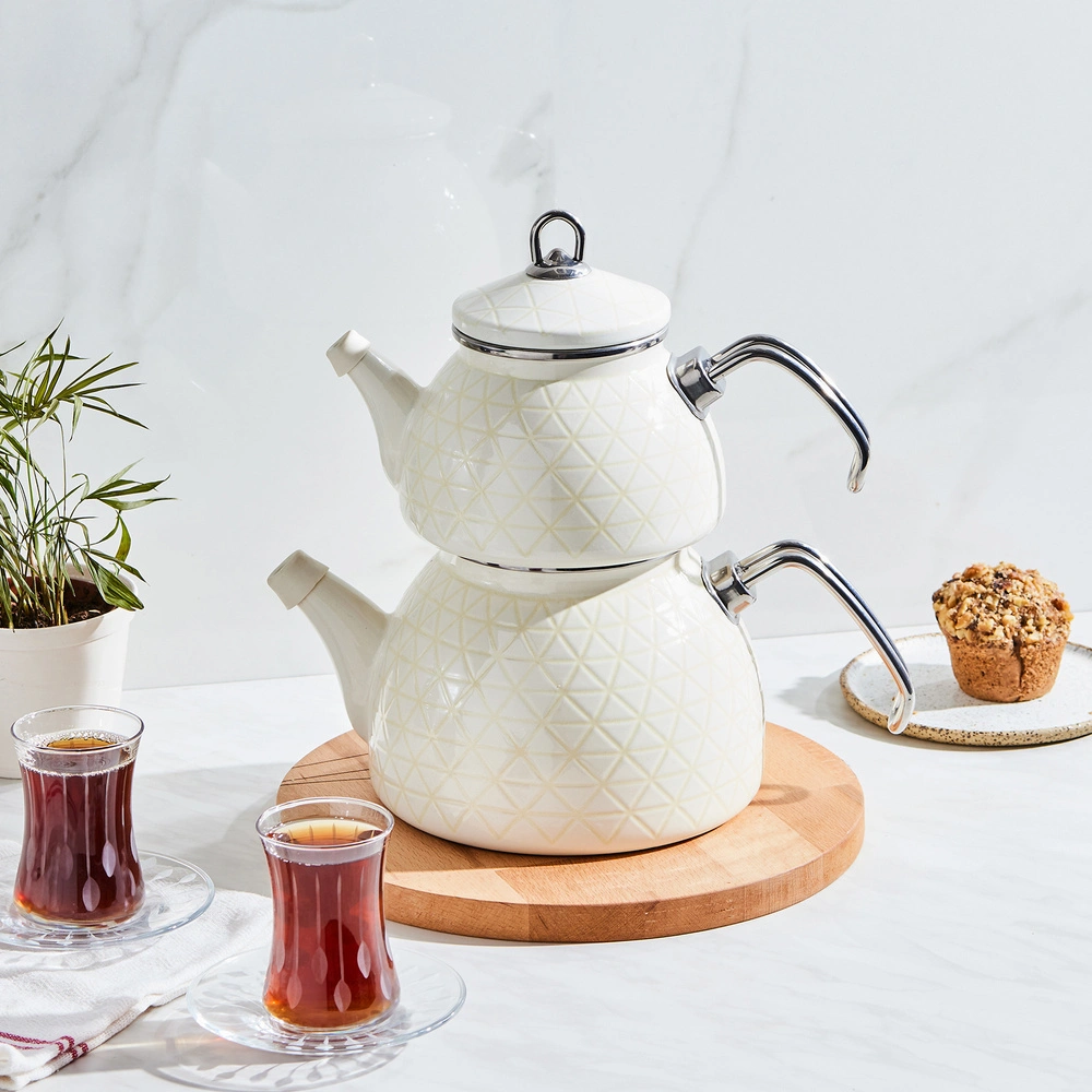 Karaca Kristal Krem İndüksiyon Tabanlı Emaye  Midi Çaydanlık Takımı 1,1L & 2,3L görseli 1