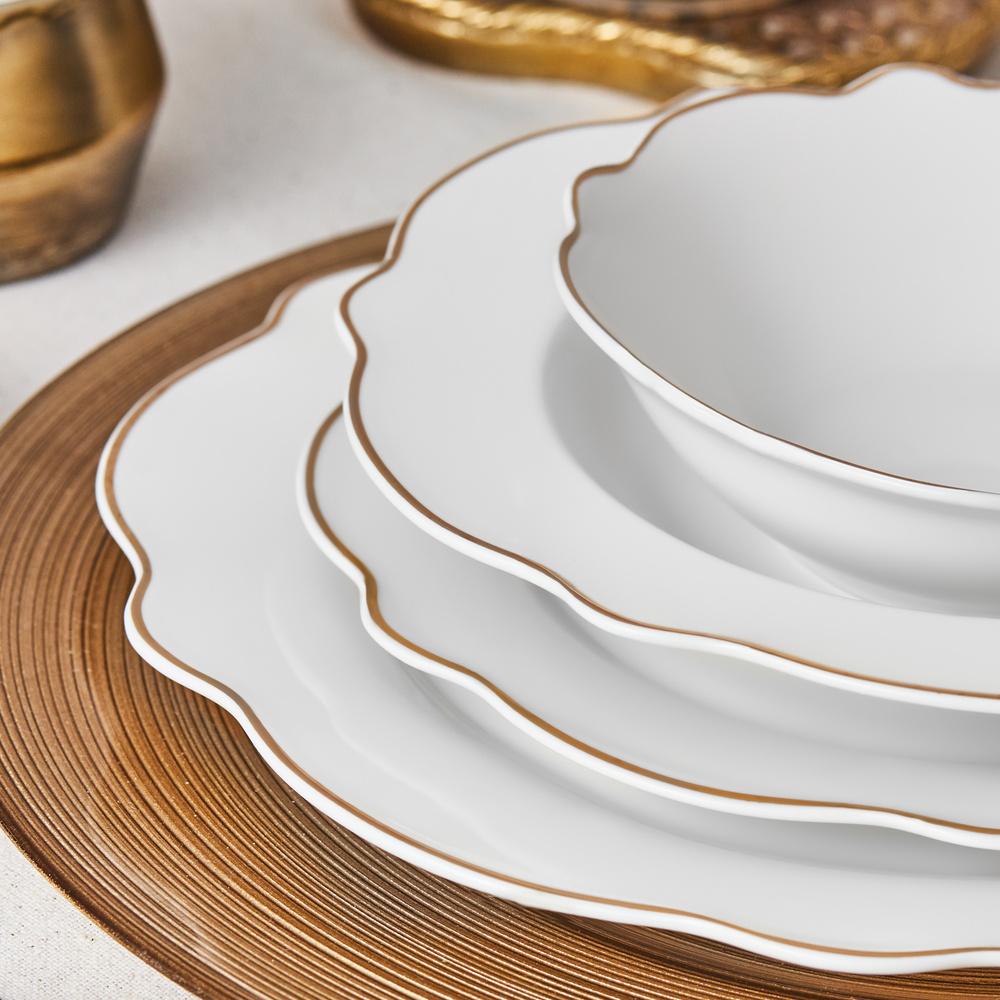 Karaca Daisy Gold Wave Shape 24 Parça 6 Kişilik Porselen Yemek Takımı görseli 2
