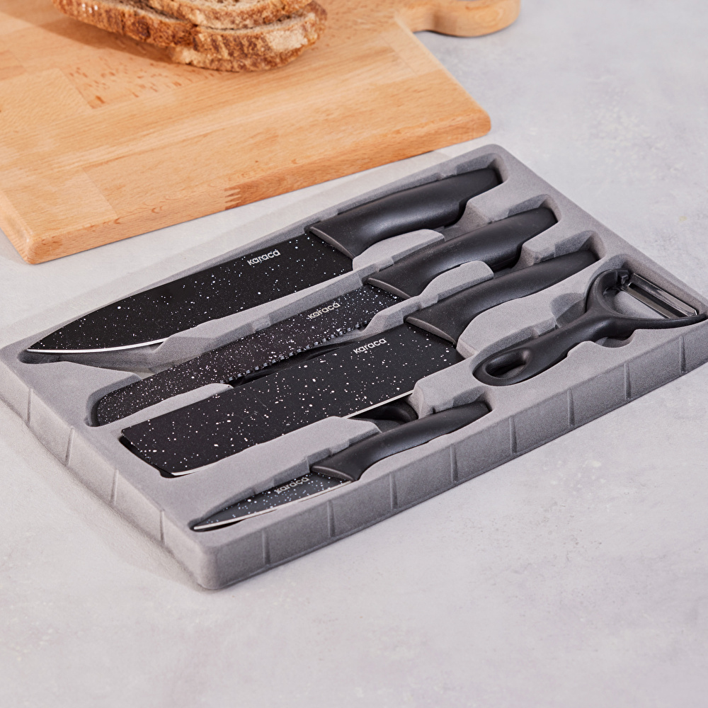 Karaca Black Stone 6 Parça Makas ve Soyacaklı Bıçak Seti  görseli 3