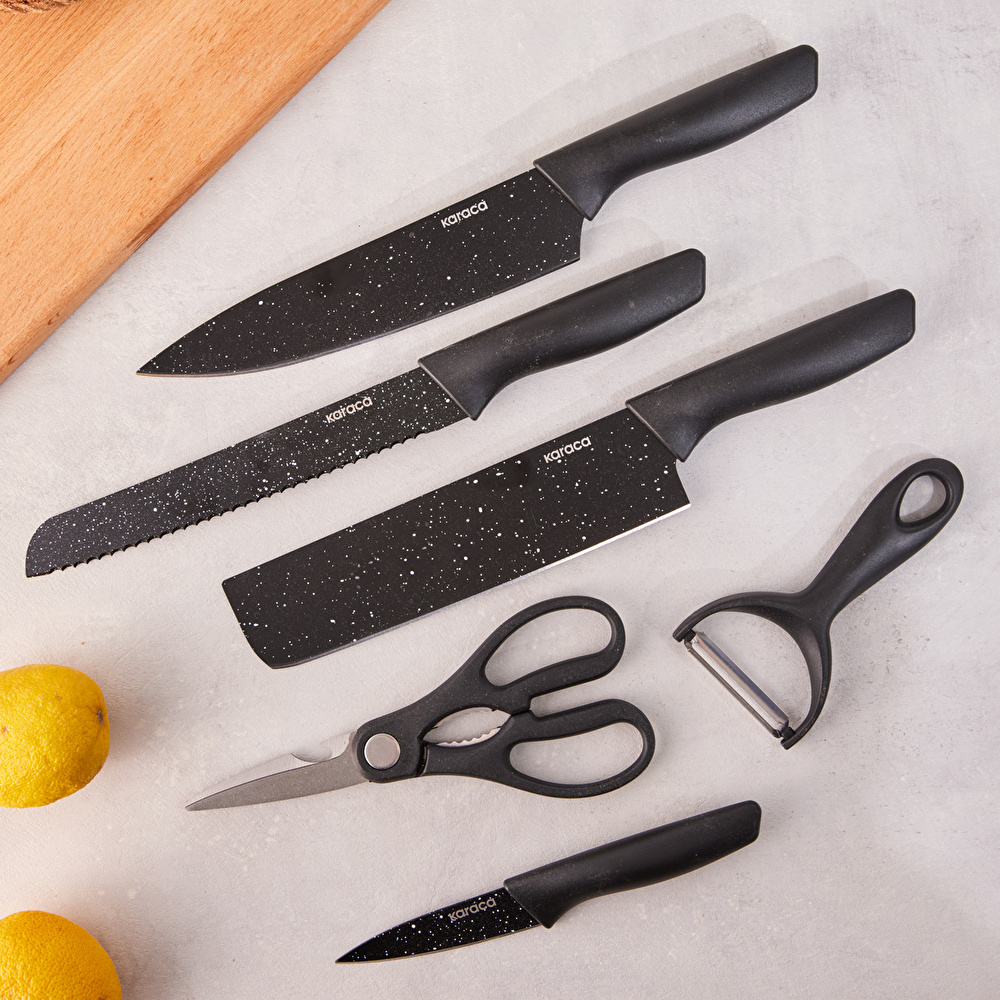 Karaca Black Stone 6 Parça Makas ve Soyacaklı Bıçak Seti  görseli 4
