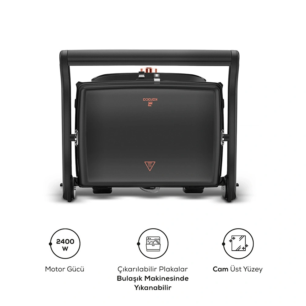 Karaca Gastro Grill Glass Premium 2400W Tost ve Izgara Makinesi Mat Siyah görseli 8