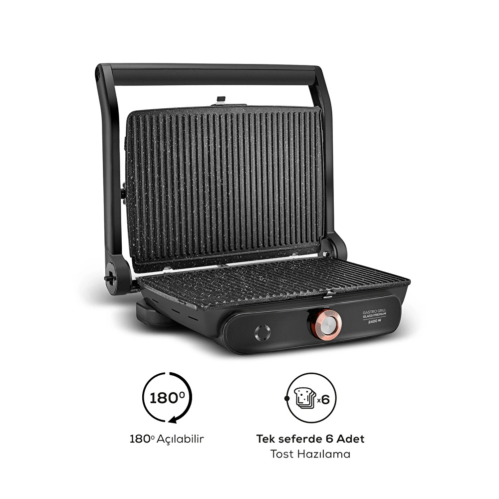 Karaca Gastro Grill Glass Premium 2400W Tost ve Izgara Makinesi Mat Siyah görseli 7