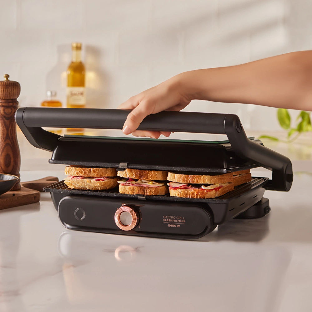 Karaca Gastro Grill Glass Premium 2400W Tost ve Izgara Makinesi Mat Siyah görseli 3