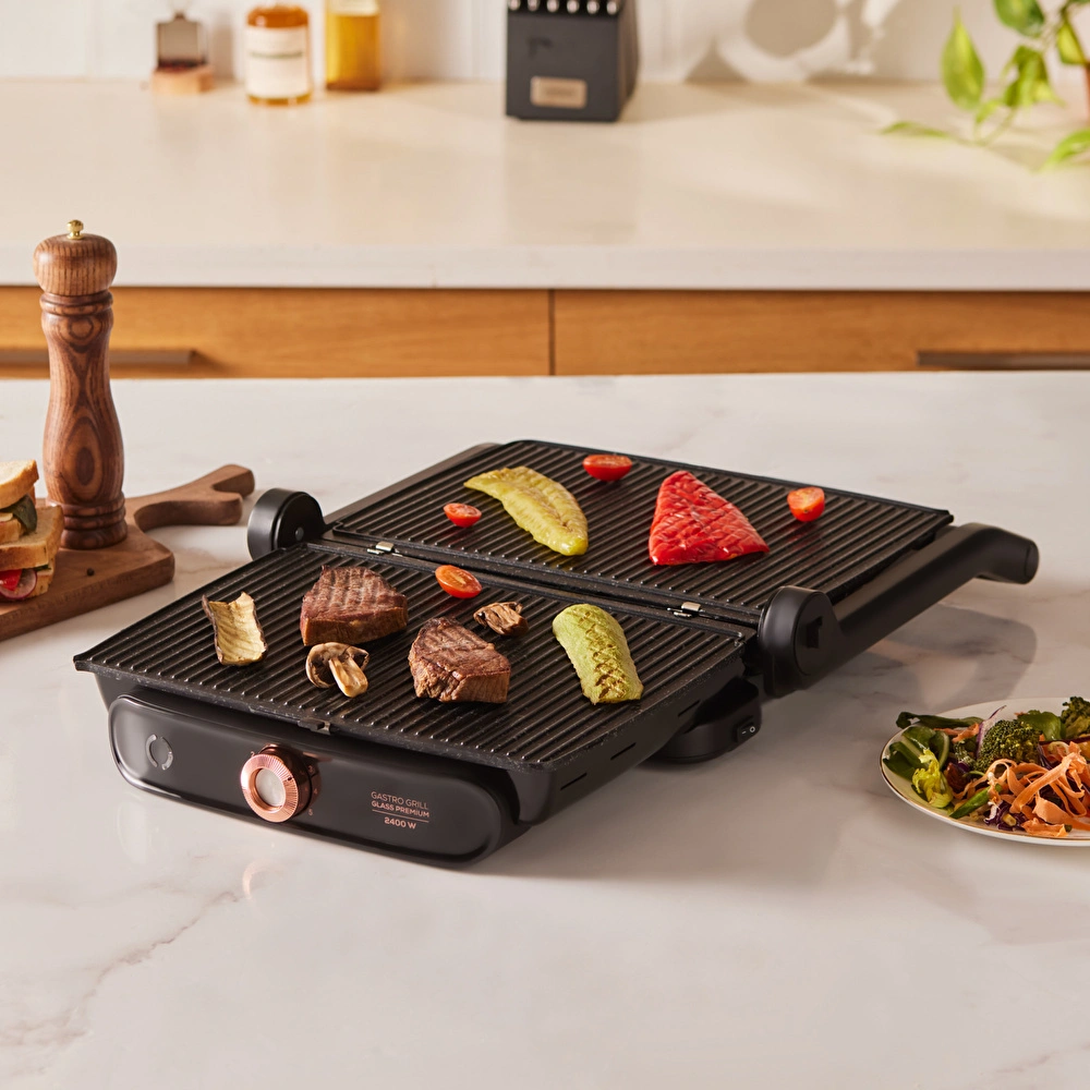 Karaca Gastro Grill Glass Premium 2400W Tost ve Izgara Makinesi Mat Siyah görseli 4