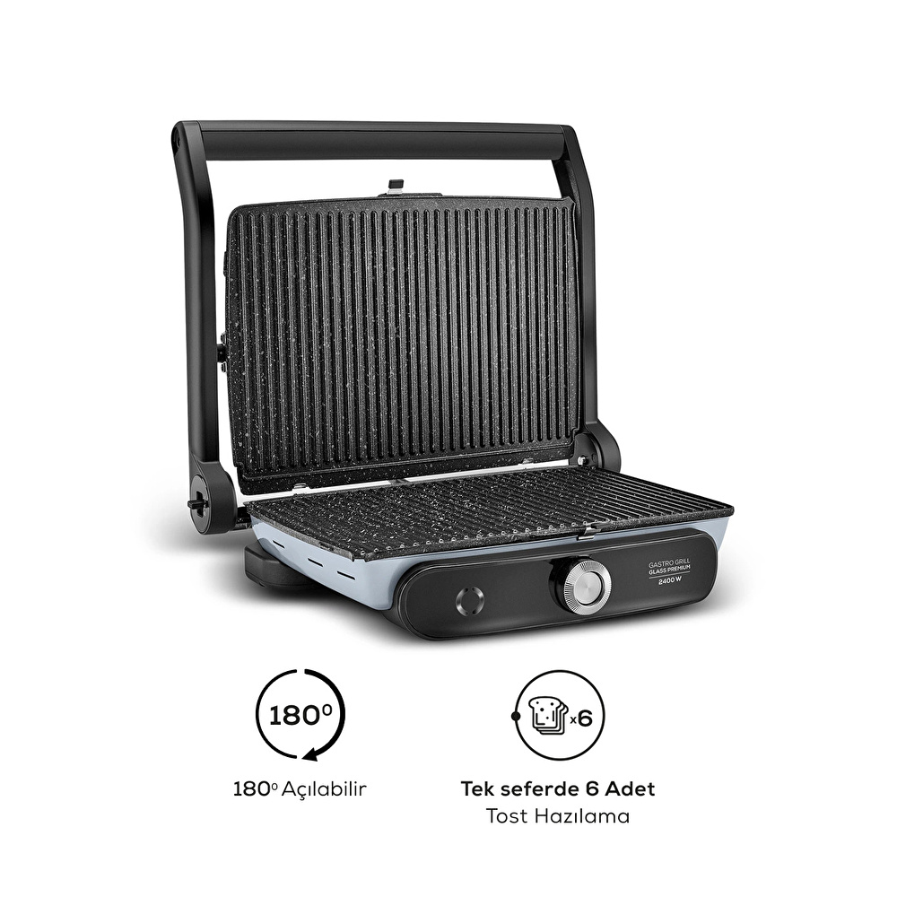 Karaca Gastro Grill Glass Premium 6 Dilim Kapasiteli Döküm Tost ve Izgara Makinesi Ocean Wave 2400W  görseli 9