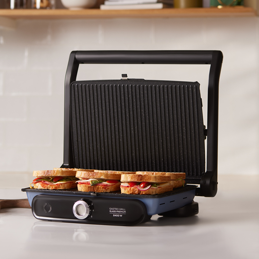 Karaca Gastro Grill Glass Premium 6 Dilim Kapasiteli Döküm Tost ve Izgara Makinesi Ocean Wave 2400W  görseli 2