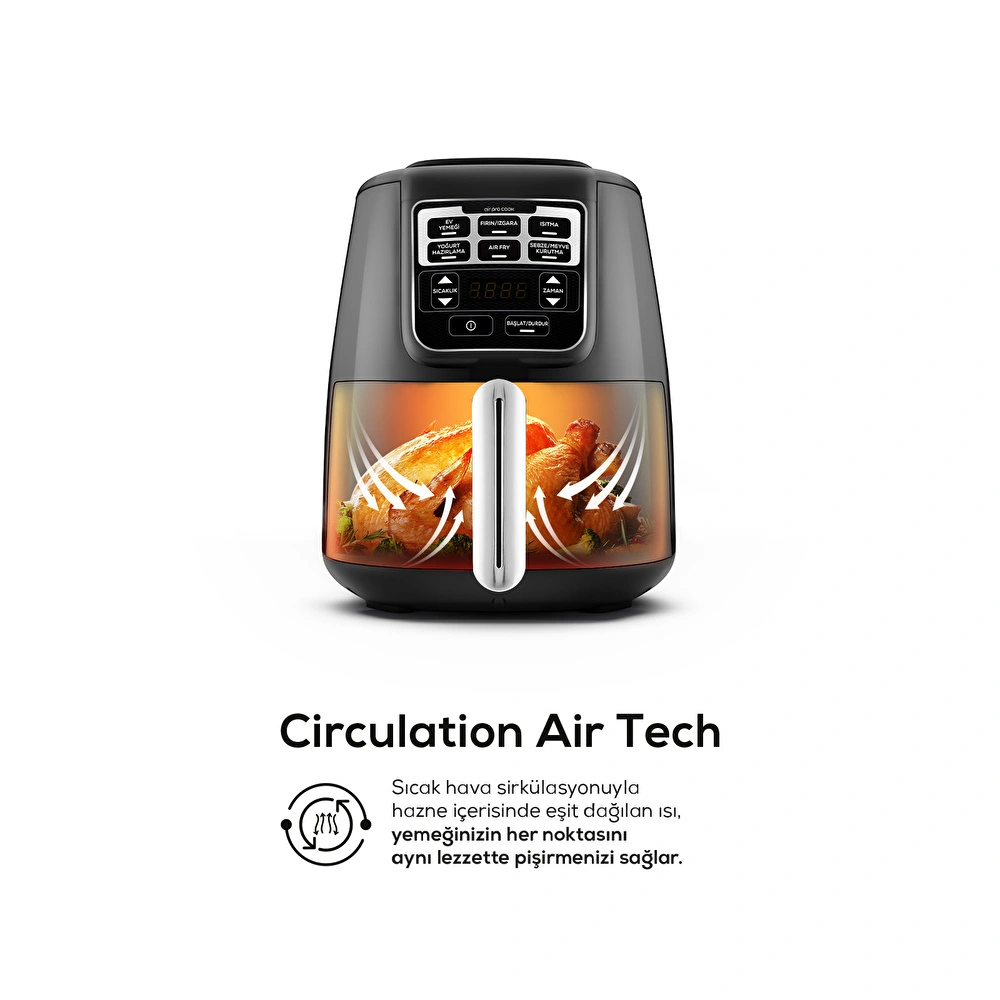 Karaca Air Pro Cook XL 2 in 1 Konuşan Airfryer Black Chrome 4L görseli 3