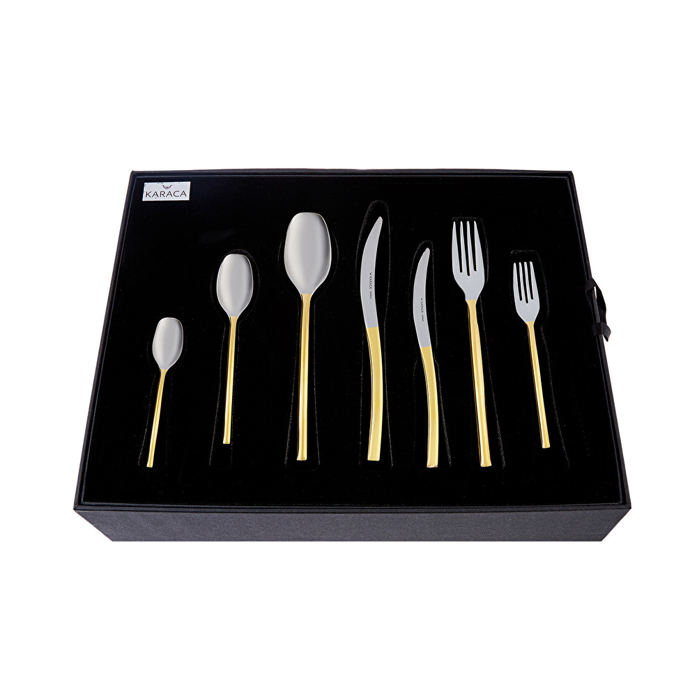 Karaca Dora 316+ Çelik 84 Parça 12 Kişilik Premium Gold Çatal Kaşık Bıçak Seti Kutulu görseli 10