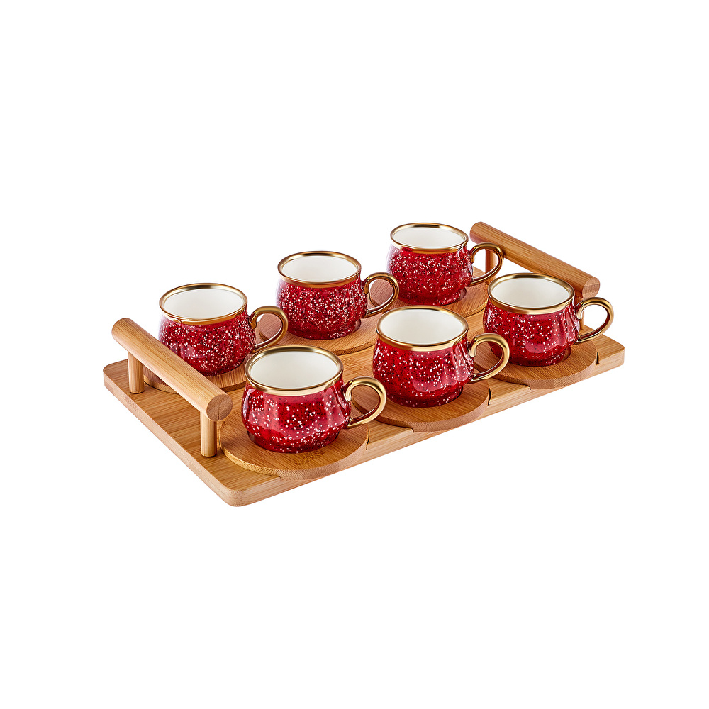 Karaca Bambu Tepsili 6 Kişilik Kırmızı Kahve Fincan Takımı 90 ml görseli 4