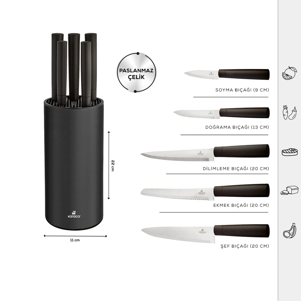 Karaca Roscar Black 6 Parça Bıçak Seti görseli 2
