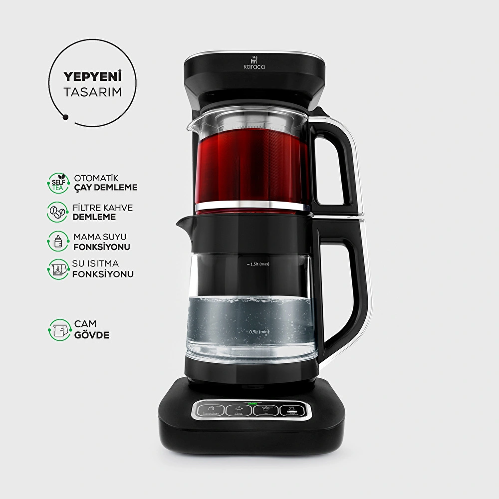 Karaca Robotea Pro 4 in 1 Konuşan Cam Çay Makinesi Black Chrome görseli 2