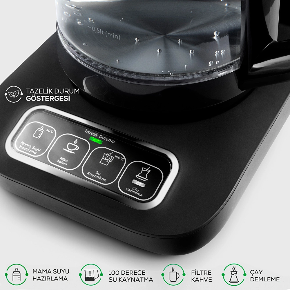 Karaca Robotea Pro 4 in 1 Konuşan Cam Çay Makinesi Black Chrome görseli 12